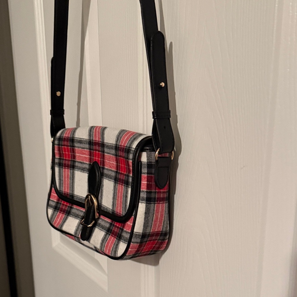NWOT LOFT Tartan Plaid White Red Black Camera Handbag Purse Shoulder Bag